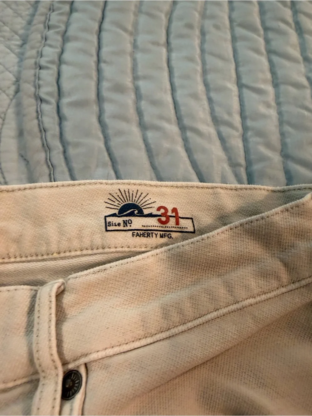 Faherty Men’s Ecru 5-Pocket Slim Straight Stretch Pants Size 31 Cream Jeans